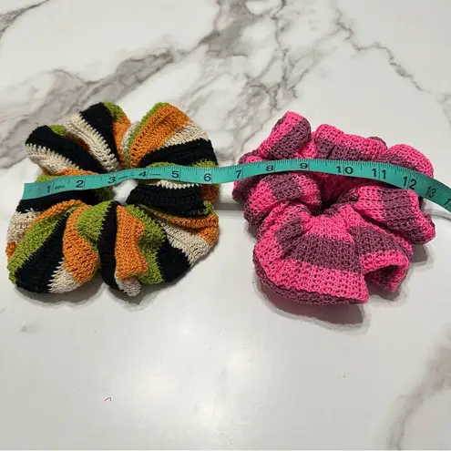 Free People NEW  Crochet Knit Multicolor Set of 2 Oversized Jumbo Scrunchies