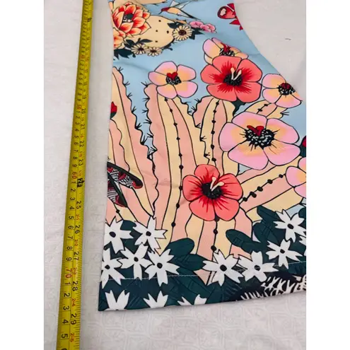 Floral Print Wide Leg Pants High Waist Bohemian Style Trousers L Blue Size L