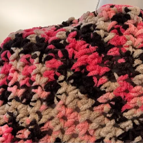 HAND CRAFTED Cardigan Cropped knitted pink and tans Granny Square Boho Summer