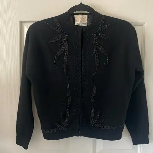 Vintage 1960’s beaded Lambs Wool Sweater size Small Black