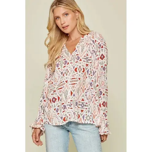 Andree by Unit Andree by Unit Modern Abstract Blouse Size 1X Long Sleeve Lightweight Artsy - Image 7