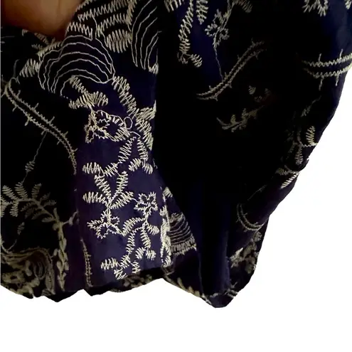 Vintage Havana EMBROIDERED BLUE WHITE RAYON LONG SLEEVE BOHO ROMPER M