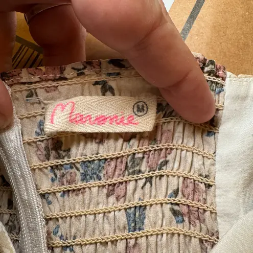 Maronie Anthropologie Mini Dress M Floral Tie Front Sweetheart Neck Ruffle hem Size M