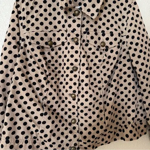Christopher & Banks CJ Banks Women's Jacket XL Beige with Black Polka Dots Denim Feel Long Sleeve