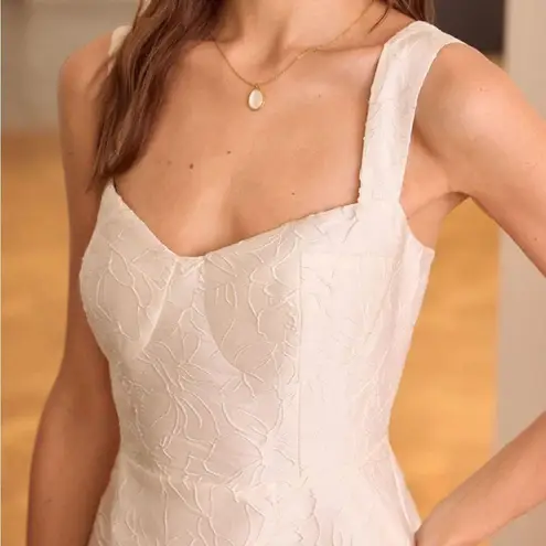 Rihoas White Sweetheart Neck Jacquard Midi Dress Size M