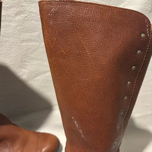 Born Amila Tall Studded Brown Leather Zip Boots Size 8M