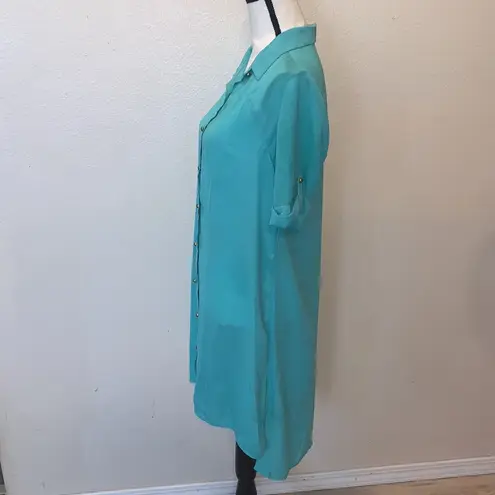 Tea N Rose blue lightweight button Down asymmetrical dress