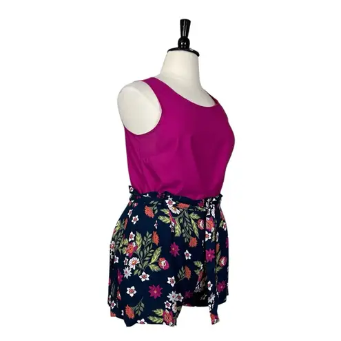 Time & Tru Short Tank 2 Piece Set Blue Floral Hot Pink Women’s Size Large 12/14