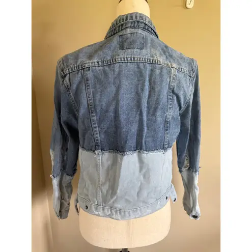 GB Distressed Denim Jacket Patchwork Jean Jacket Women's XS Blue