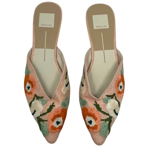 Dolce Vita “Elm” Pink Floral Raffia Mule Flats Women’s 7 Spring Summer