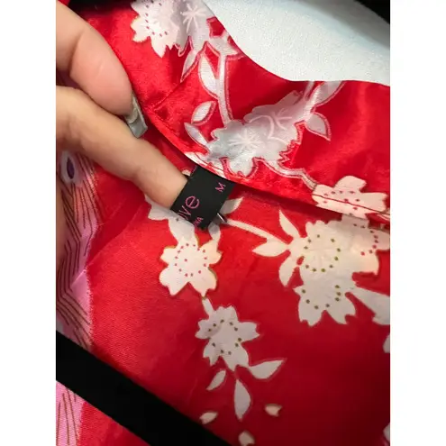 Avidlove dressing robe women’s size medium Red Colorful Peacock Floral Design