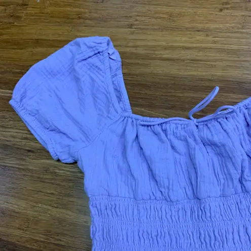 Sunday Best Martine Poplin Mini Dress Womens Small Smocked Puff Sleeve Cotton Purple