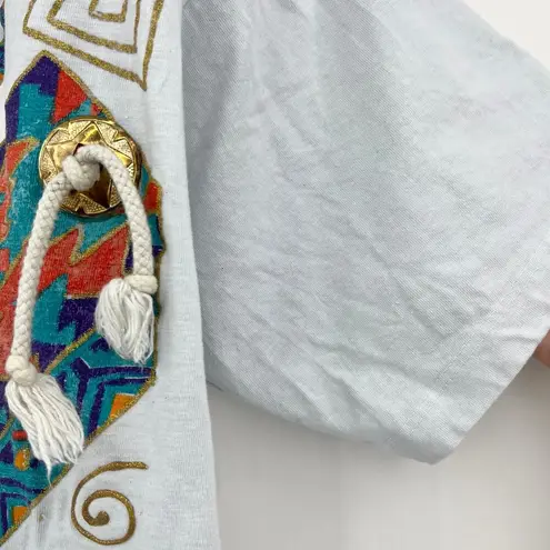 Sweet Blondie (OS)(XL) American VINTAGE 80s White Southwestern Tee Shirt T