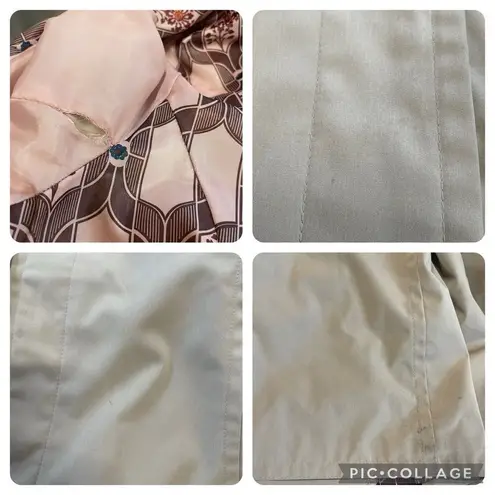 London Fog Vintage Women's XL Tan Mid Trench Coat w/ Belt Pink Silky Lined Print