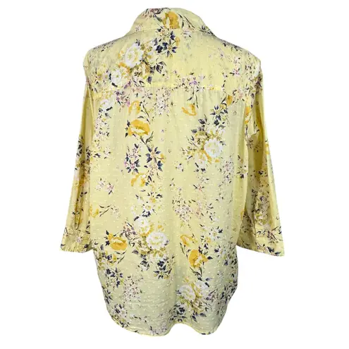 Karen Scott 1X-Large Top Floral Swiss Dots Button-Up 3/4 Sleeves Lightweight - Image 5