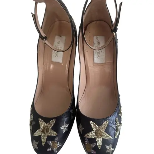 VALENTINO Tango Star 100 Sequined Ankle Strap Heels Size 37 / US 7 Silver