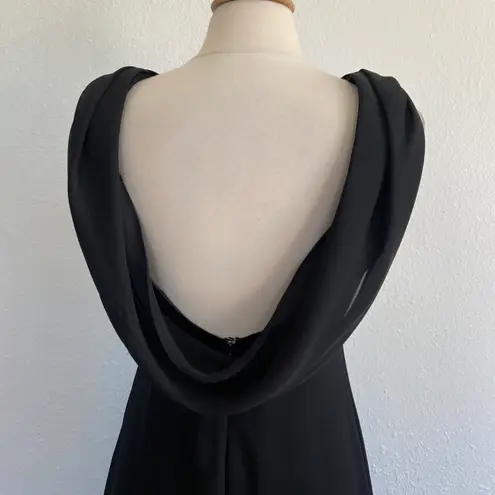 Rhapsody Vintage 90’s Solid Black Velvet Cowl Back Full Length Formal Dress