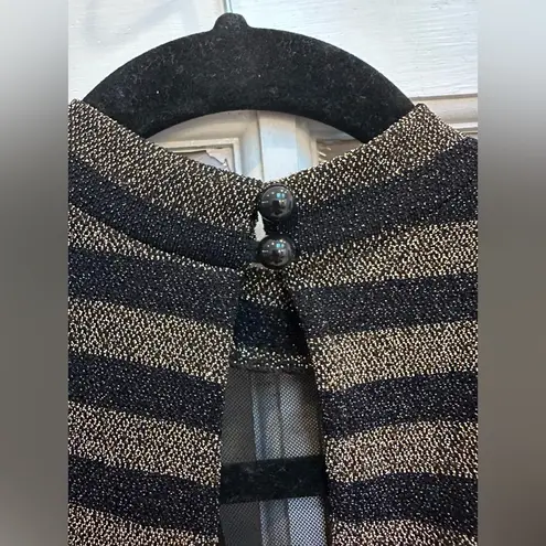 Privy  Striped Metallic Black and Gold Sleeveless Mesh Bodysuit Size Large L