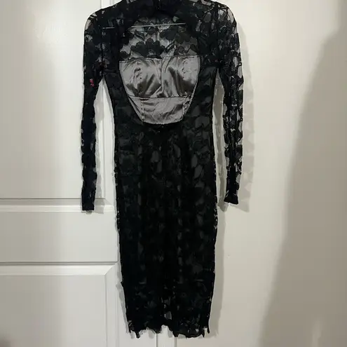 Monique Lhuillier ML Black Metallic Floral Lace Sheath Dress Size 2 US $500