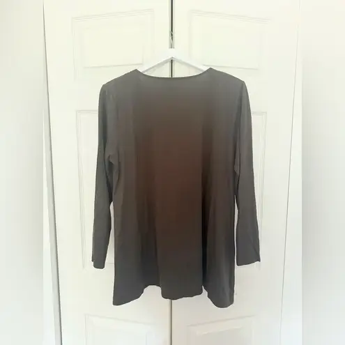 Garnet Hill Embroidered Blouse Olive Green Long Sleeve Top Size Large