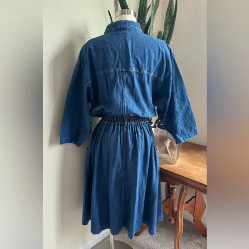 Vintage USA Made Denim Shirt Dress by IDEAS – 100% Cotton Button Front Blue Size 20W