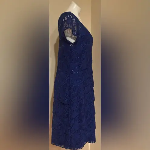 Scarlett MWT Royal BlueTiered Sequence Lace V Neck Front & Back Midi Dress Sz 14