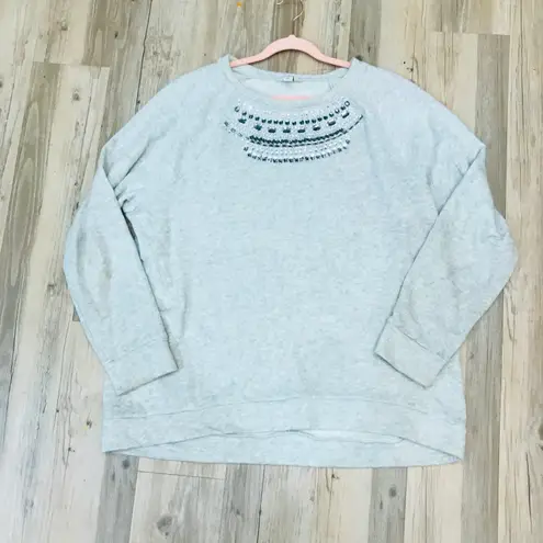 Crown & Ivy Plus size rhinestone collar gray sweatshirt sz 2XL.