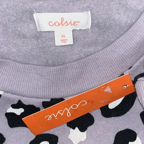 Colsie NWT Size XL Purple & Black Animal Print Long Sleeve Crop Sweatshirt Top