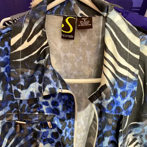 Sportelle Black, White, Blue Animal Print 3/4 Sleeve Elastic Waist Zip Jacket S Multiple
