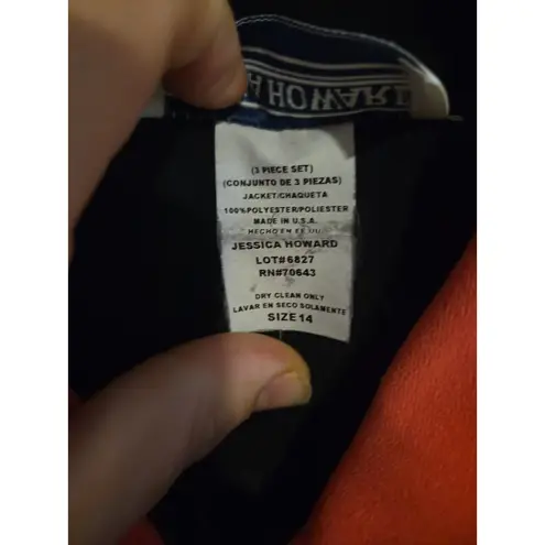 Jessica Howard Black Zip Jacket, Women's Size 14 Blazer, Red Collar, Outerwear