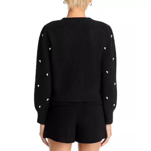 AQUA Women's Black Pearl Embellished V Neck Cardigan Sweater XL