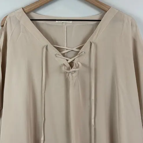 Gold Hawk 100% Silk Top Women's Large Beige Cold Shoulder Lace