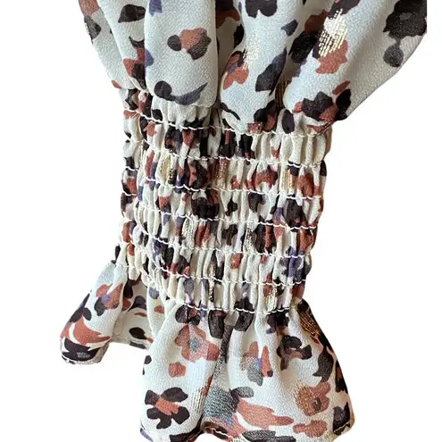 Ophelia Roe Cheetah Boho Funnel Neck Animal Print Bohemian Blouse Top ~ SMALL