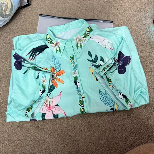 Commense Mint Green Oversized Floral Print Shorts Set Size M