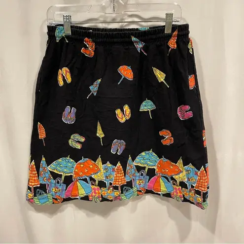 Cute Y2K black pull on beach theme sandal elastic waist mini skirt drawstring Size XL