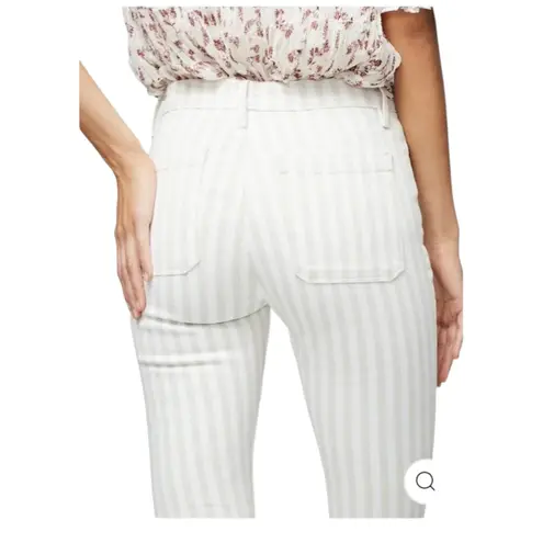 Frame Women’s Tan+White Striped Le Bardot Crop Flare Raw Edge Denim Pant-size 33