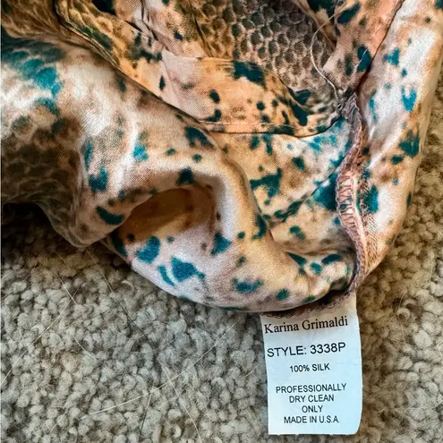 Karina Grimaldi Silk Snake Print Mini Dress Sheer Layer Sleeves Whimsy Romantic