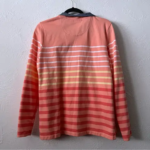 L.L.Bean  Women’s Cotton Striped Rugby Shirt, Orange Ombre, M