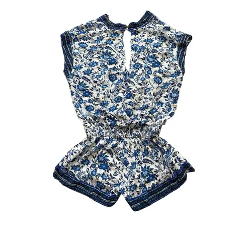 Poupette St. Barth Aba Romper small Blue White Floral Tropical beach resortwear