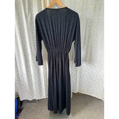 Khush Adhara Cheetah Print Deep V Neckline Front Tie Blouse Top Midi Dress L Size L