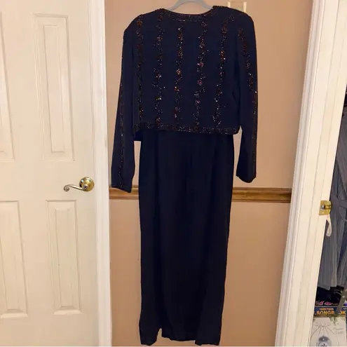 Dana Buchman Dana Butchman 100% Silk vintage beaded iridescent maxi dress & jacket navy 10