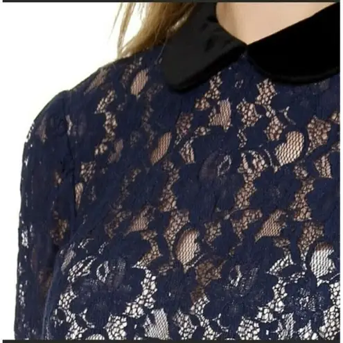Jill Stuart Blue velvet Peter Pan Lace Dress Long Sleeve size XS PETITE NEW