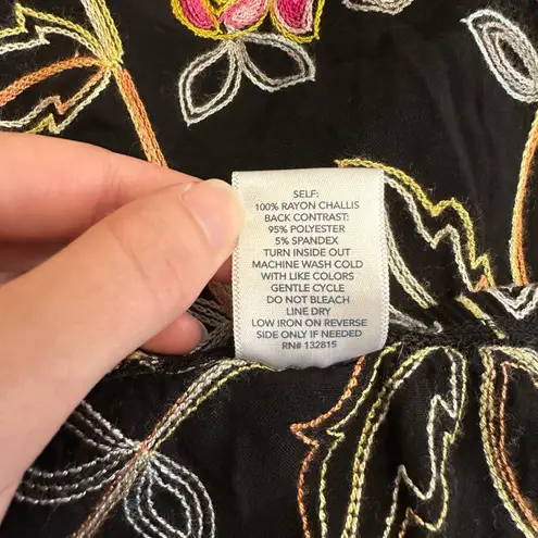 Passports black boho floral embroidery skirt L elastic waist artsy mini Size L