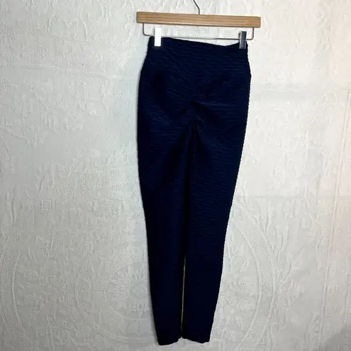 New Mix Navy Ruched Butt Textured Leggings