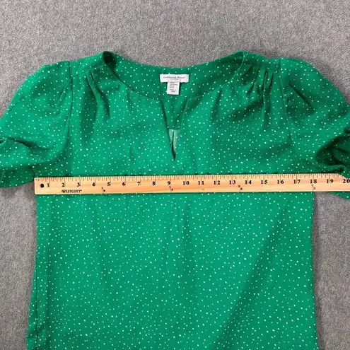 Carolina belle Green Polka Dot Short Sleeve Blouse Women's XS Pleated Split Neck