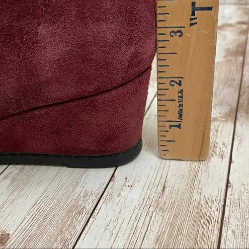 Michael Shannon MICHAEL by “Rebeka” Wine Suede Wedge Lace-up Booties 7