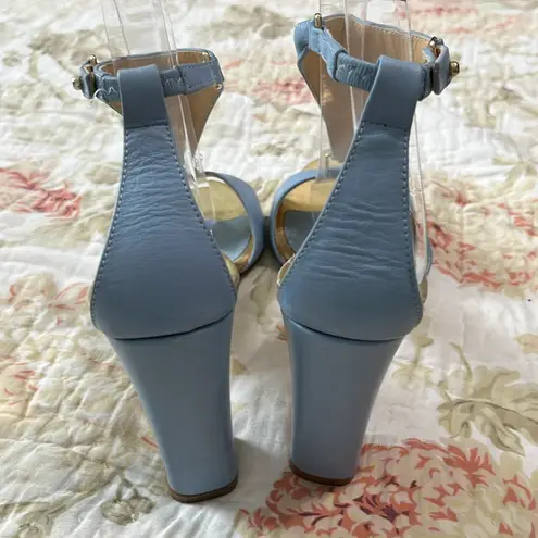 Just Cavalli Baby Blue Leather Chunky Heel Sandals Size 8.5/39
