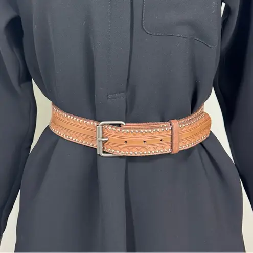 VINTAGE Genuine Leather Brown Tooled Leather Belt Size Small