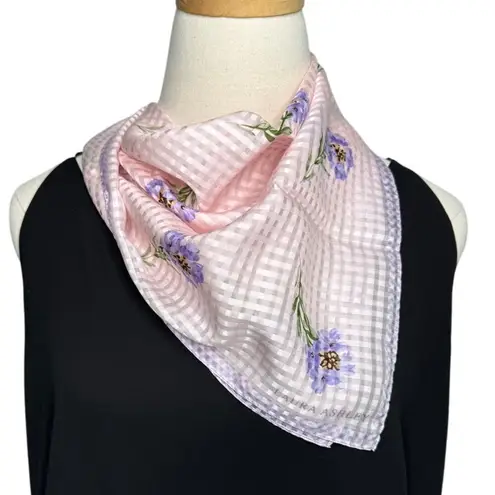 Laura Ashley Vintage 100% silk floral check square scarf pink purple 21 x 21"