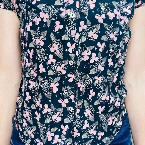 Max Mara Weekend Line Black & Print Floral Abstract Silk Blouse